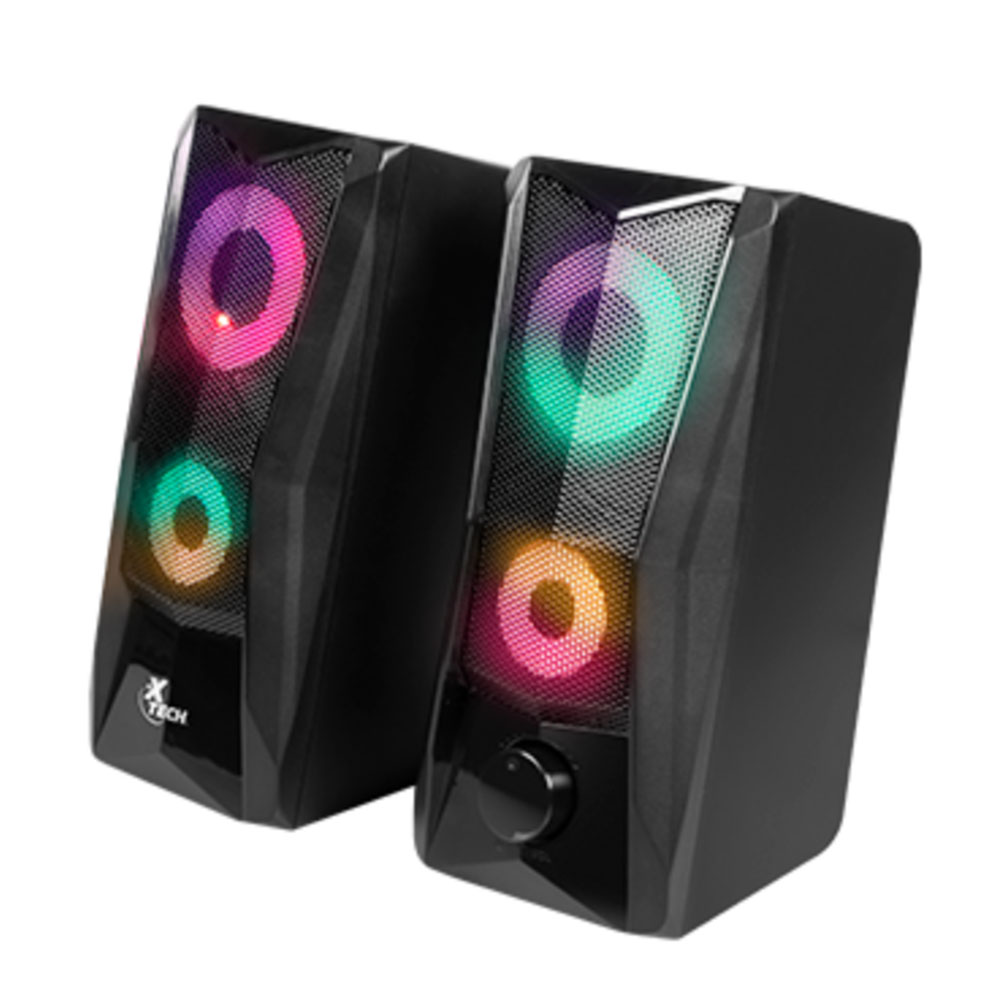 Xtech Computer Gaming Speakers Incendo 2.0 Stereo 4W USB Multimedia with LED Lights, includes 3.5mm Cable for Aux Input