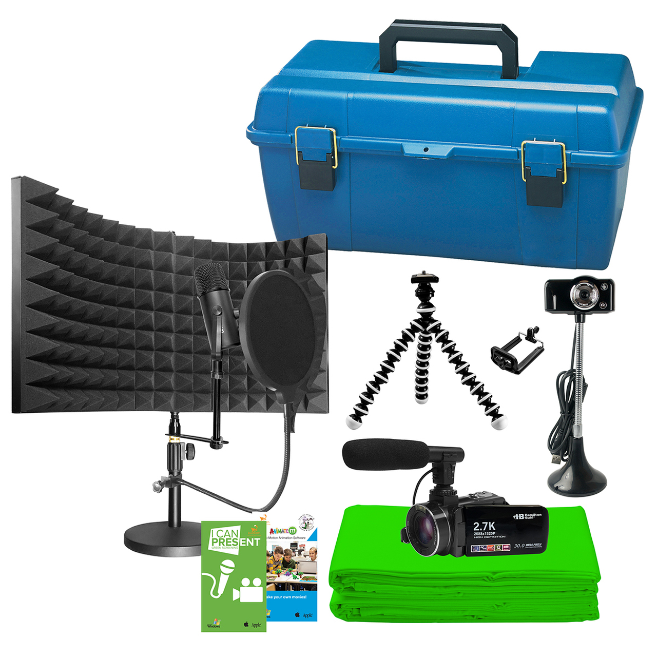 HamiltonBuhl Media Production Studio Kit Deluxe Contains PCAST4, WEBCAM, HDV17BK, HDV17-MIC, TPOD20, Green Screen fabric, Software for both the GRN-Kit and ANI-Kit
