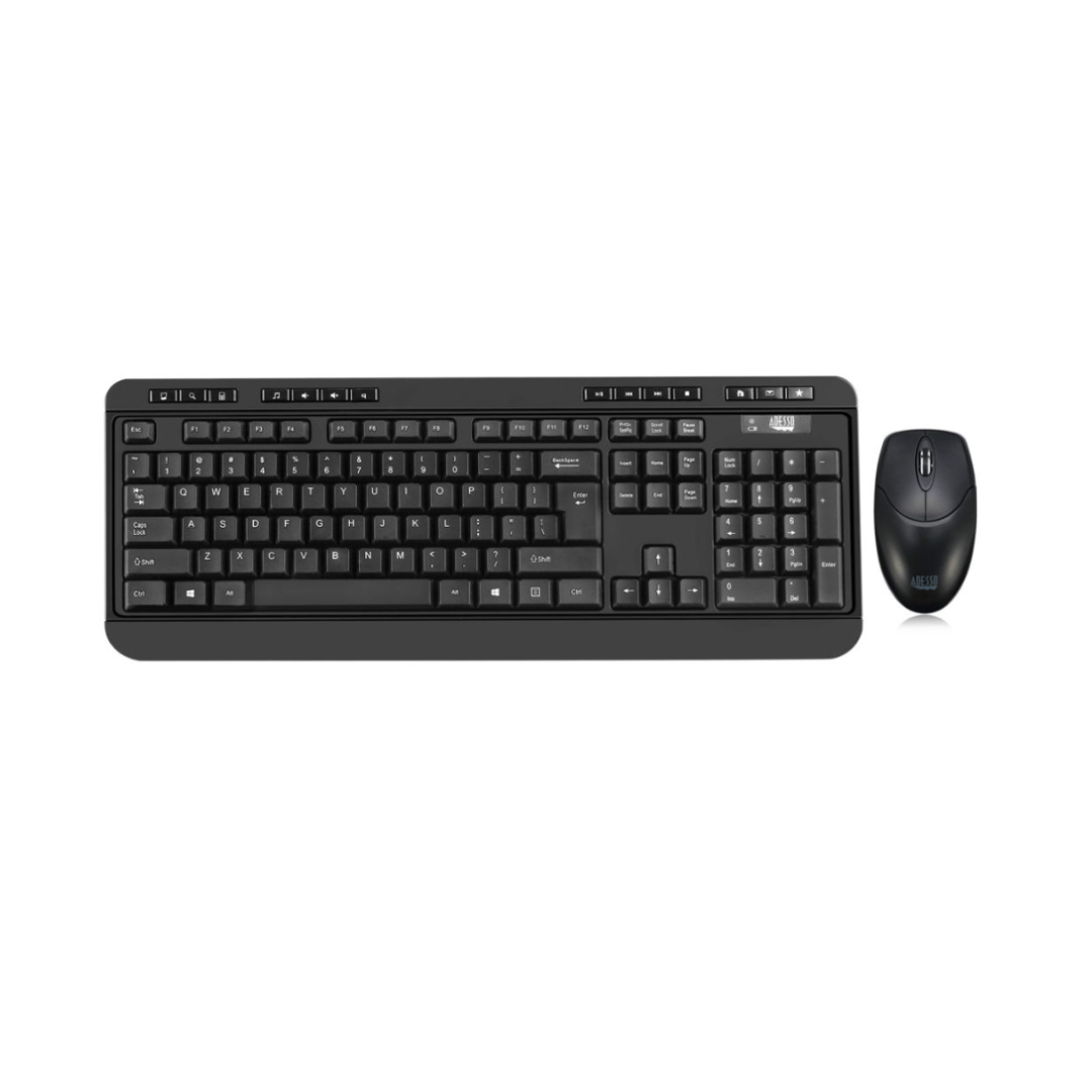 Adesso Keyboard & Mouse Combo Wireless Antimicrobial Multimedia 1200DPI PC/Mac - FRENCH Canadian - Black